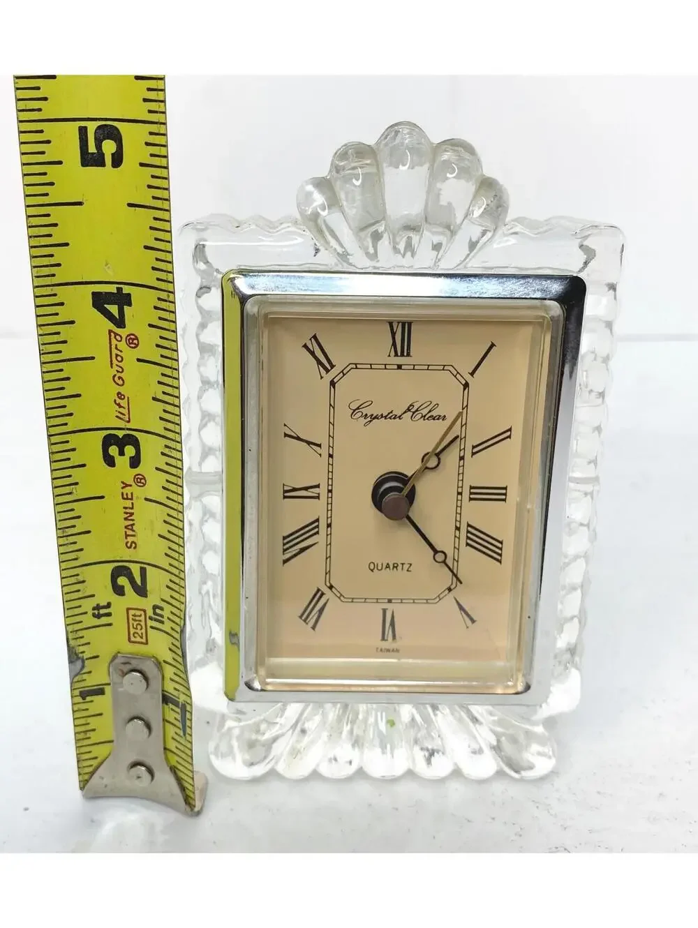 Crystal Clear Century 24% Lead Crystal Quartz Table Clock Taiwan 5” Tall “Works”